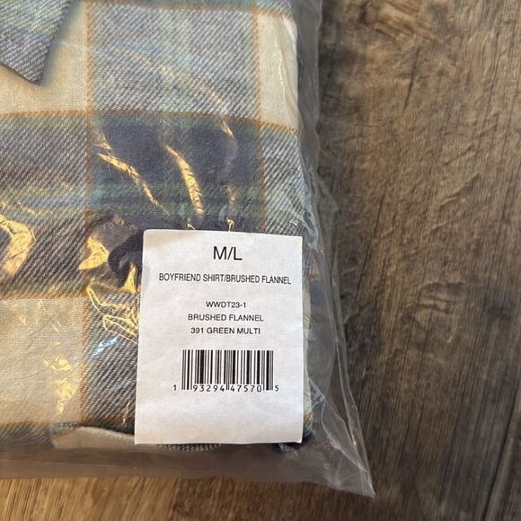 We Wore What women’s green plaid boyfriend flannel button down sz M/L - Picture 5 of 8